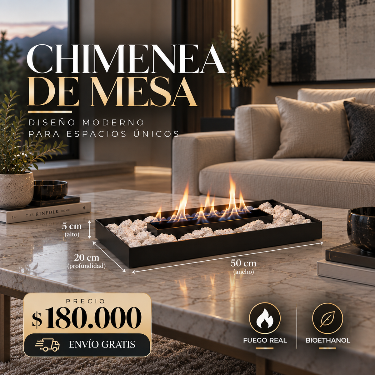 chimenea de mesa
